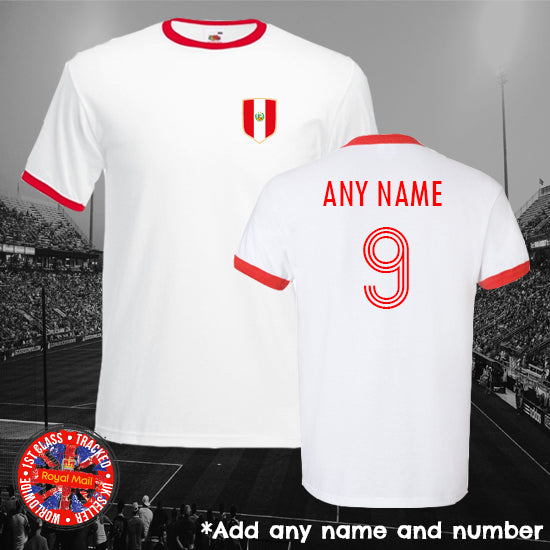 Peru Personalised Football Ringer T-shirt