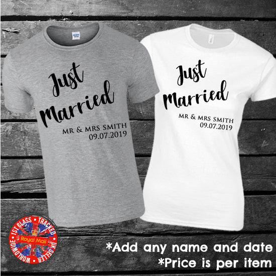 Just Married Personalised Matching T-shirts