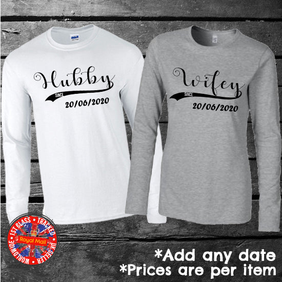 Hubby & Wifey Long Sleeve Matching Personalised T-shirt