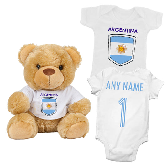 Argentina Personalised Matching Teddy Bear & Bodysuit