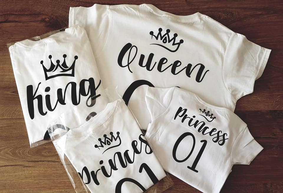 King Queen Prince Princess 01 Matching Family T-shirt Set Gift Mens Ladies Kids