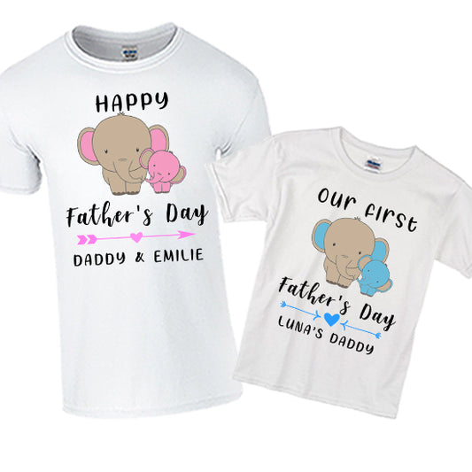 Happy Father's Day / Our First Father's Day Matching Elephant T-shirt Set
