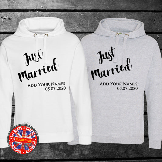 Just Married Personalised Matching Unisex Hoodies