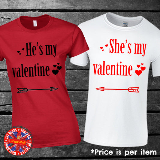 He's My Valentine - She's My Valentine Matching Couples T-shirt Set