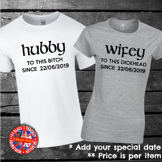 Hubby & Wifey Funny Personalised Matching T-shirts