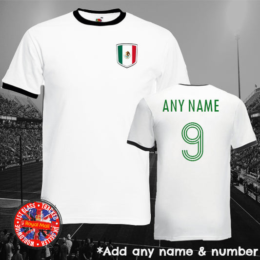 Mexico Personalised Football Ringer T-shirt