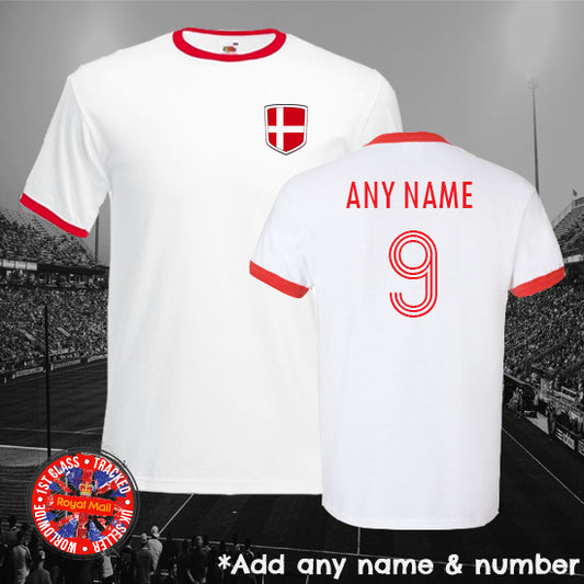 Denmark Personalised Football Ringer T-shirt