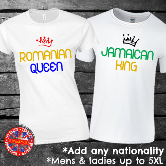 King & Queen Personalised Nationality Matching T-shirt Set
