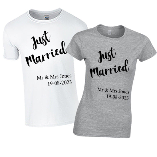 Just Married Personalised Matching T-shirts