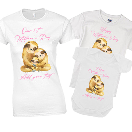Sloth Family Our First Mother's Day - Happy Mother's Day Matching T-shirt Set